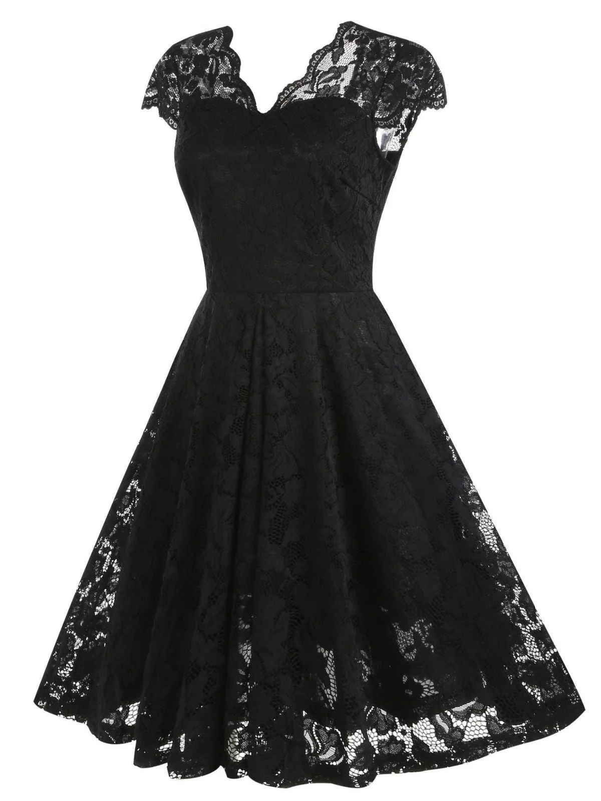 Robe en dentelle unie à col en V et sans manches années 1950 - Image 2