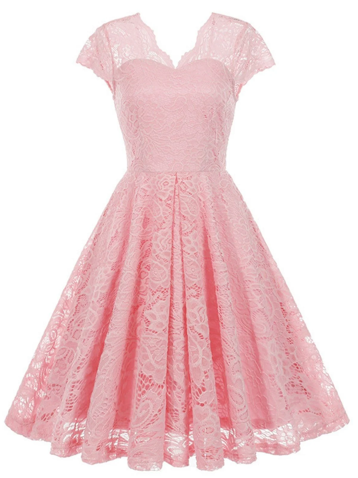 Robe en dentelle unie à col en V et sans manches années 1950 - Image 6