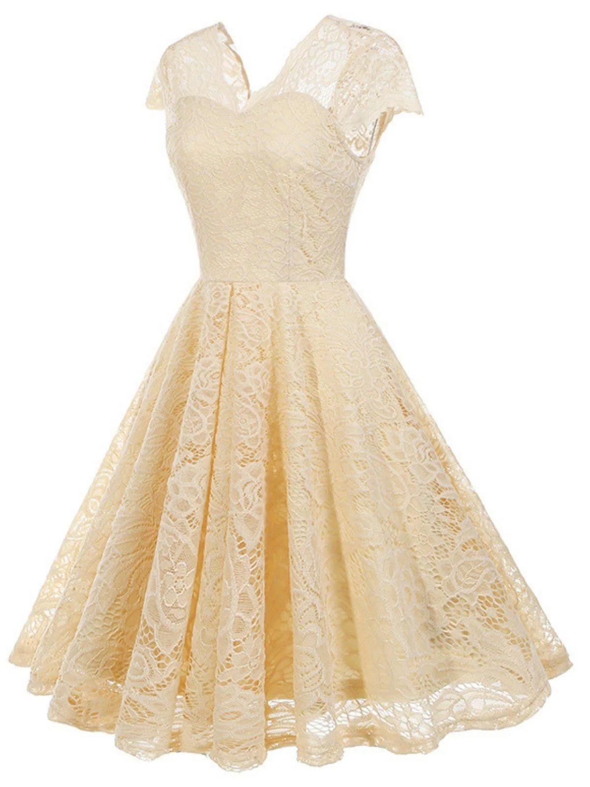 Robe en dentelle unie à col en V et sans manches années 1950 - Image 8
