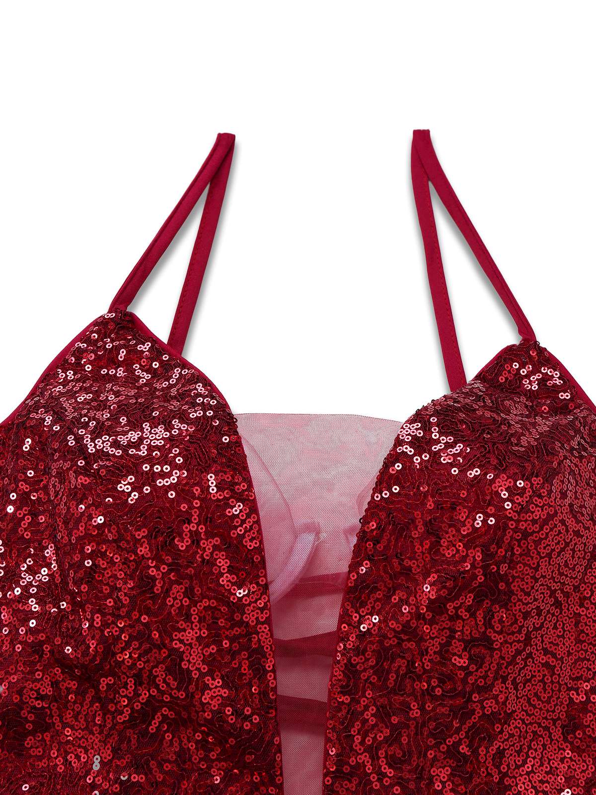 Robe en maille à paillettes col décolleté en V profond rouge vin des années 1950 - Image 4