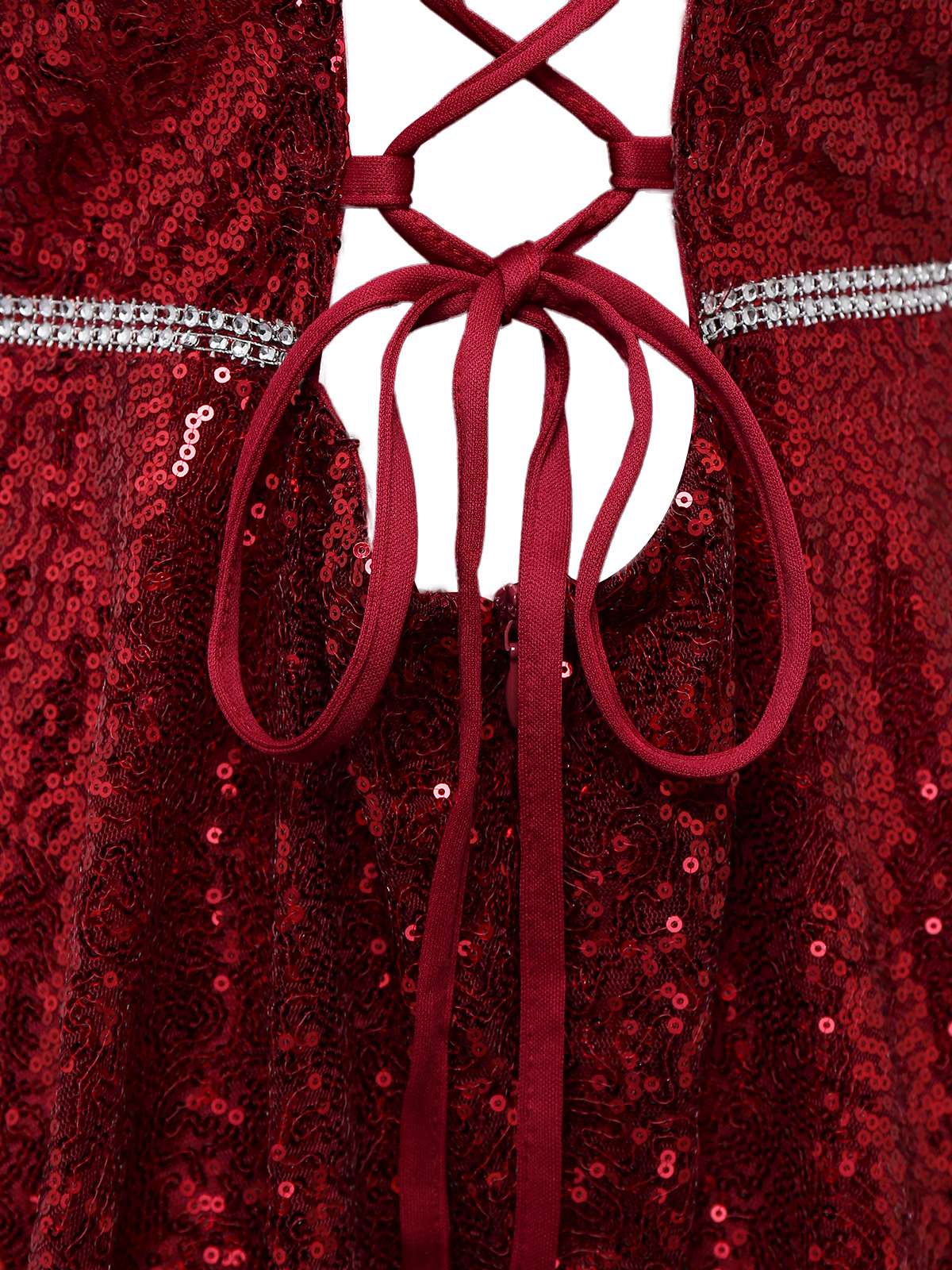 Robe en maille à paillettes col décolleté en V profond rouge vin des années 1950 - Image 5