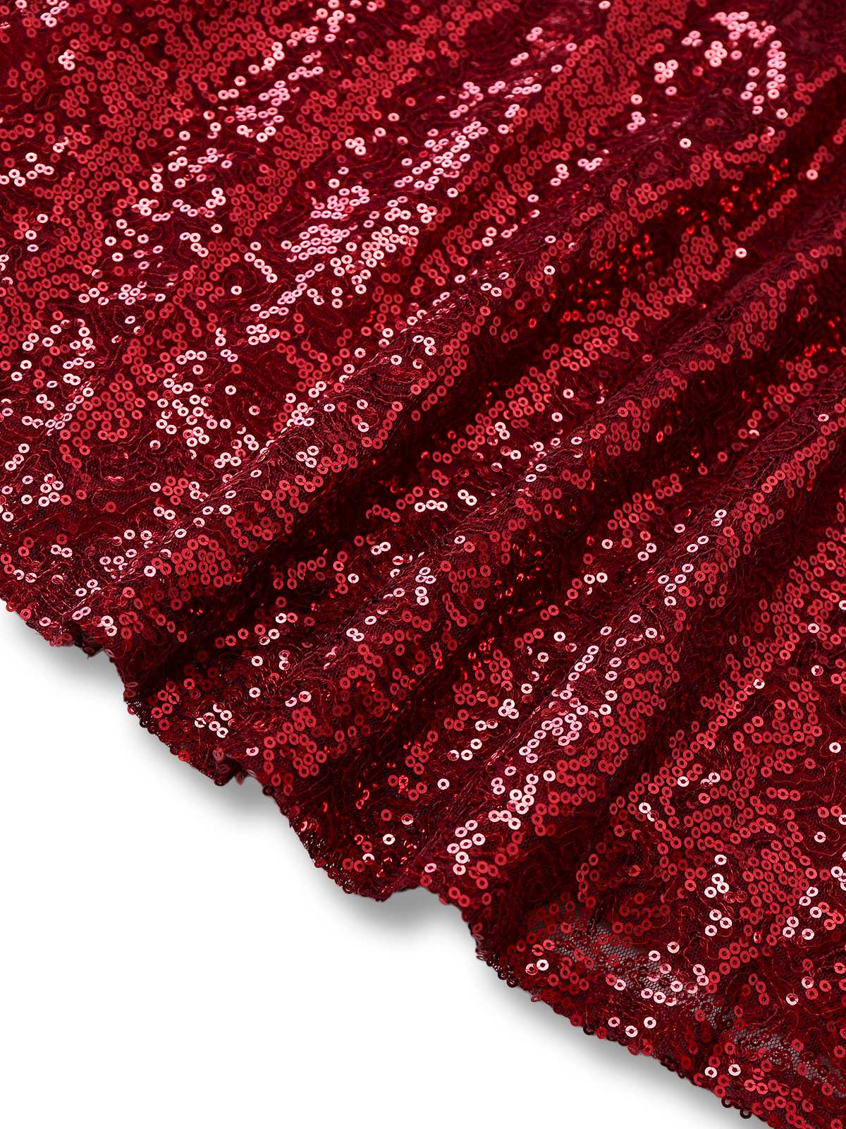 Robe en maille à paillettes col décolleté en V profond rouge vin des années 1950 - Image 6