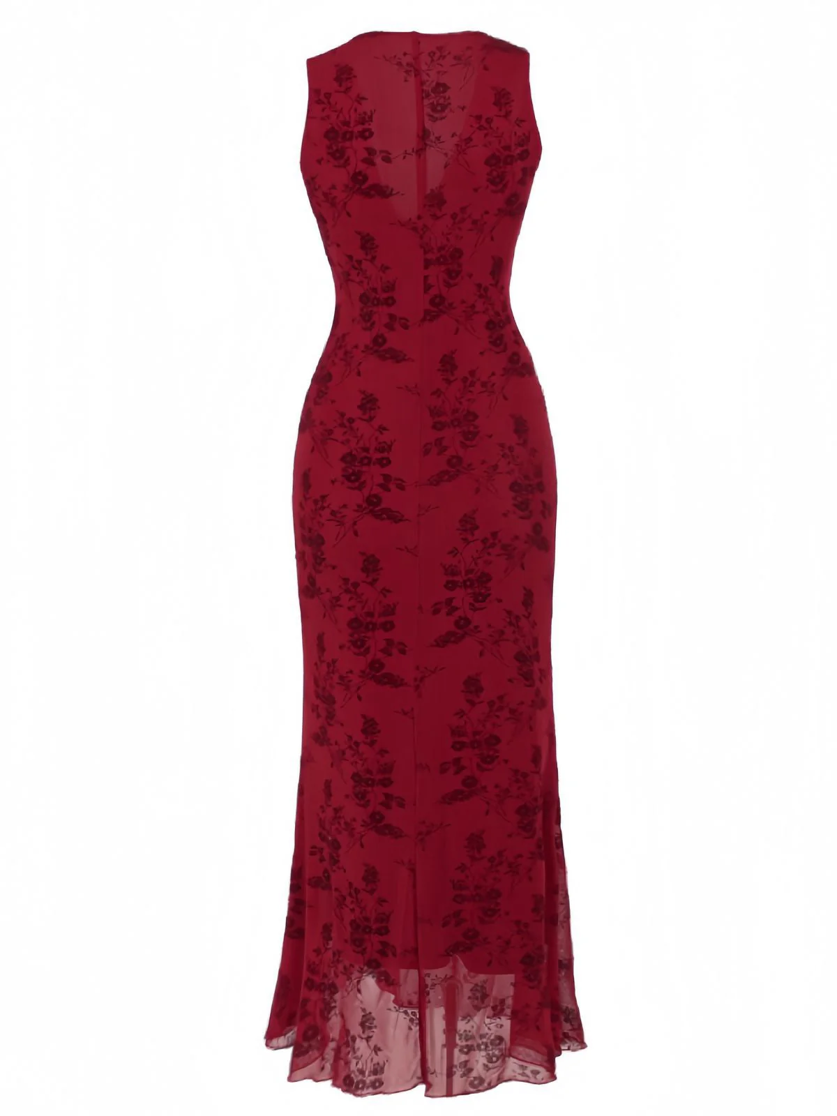 Robe en maille fleurie col v rouge vin des années 1930 - Image 2