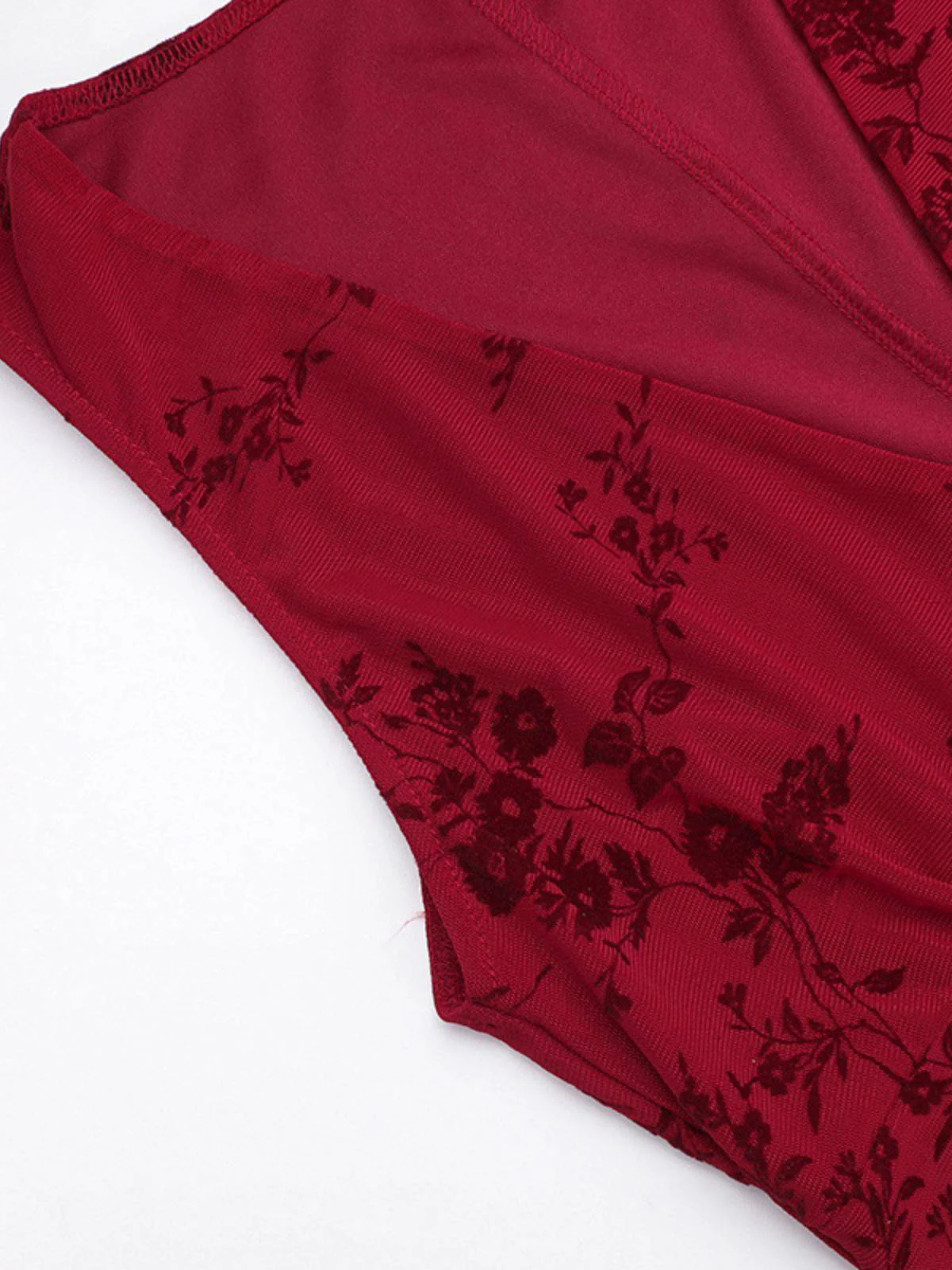 Robe en maille fleurie col v rouge vin des années 1930 - Image 5