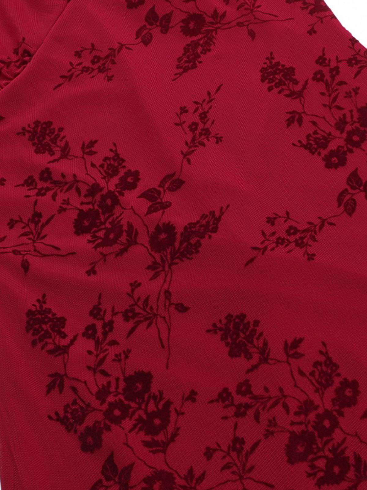 Robe en maille fleurie col v rouge vin des années 1930 - Image 6