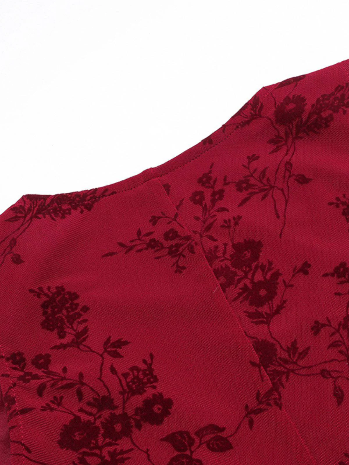 Robe en maille fleurie col v rouge vin des années 1930 - Image 7