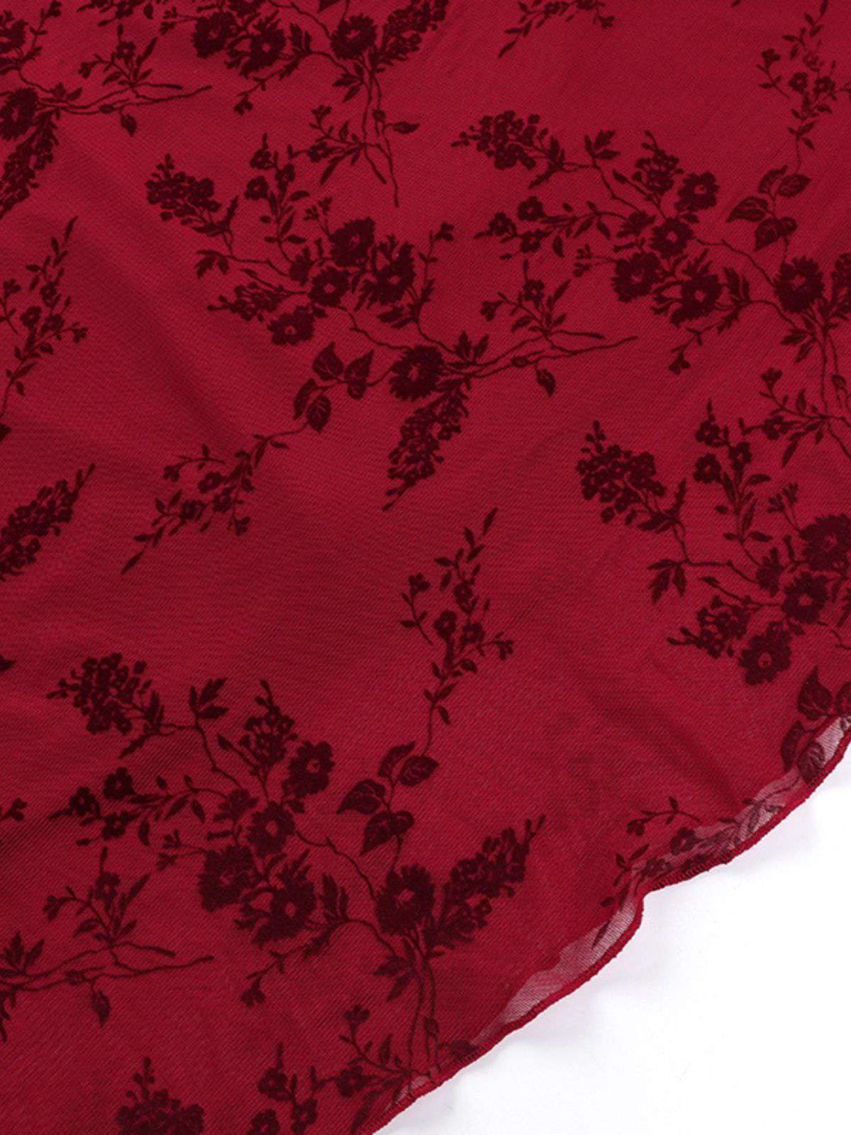 Robe en maille fleurie col v rouge vin des années 1930 - Image 8