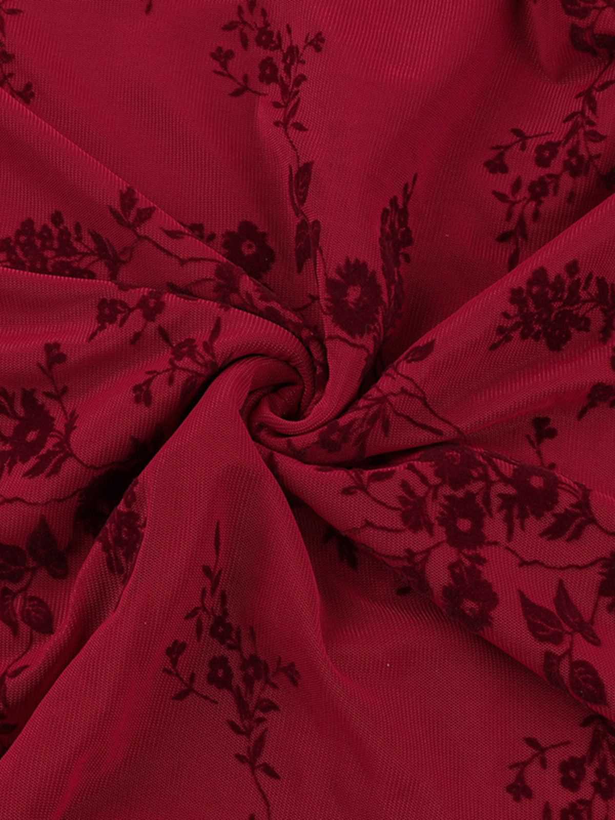 Robe en maille fleurie col v rouge vin des années 1930 - Image 9