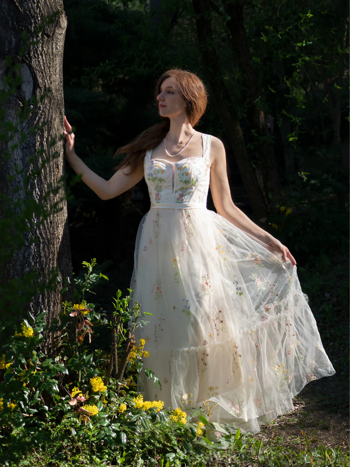 Robe en maille jaune florale à lacets et baleines 1930s - Image 3