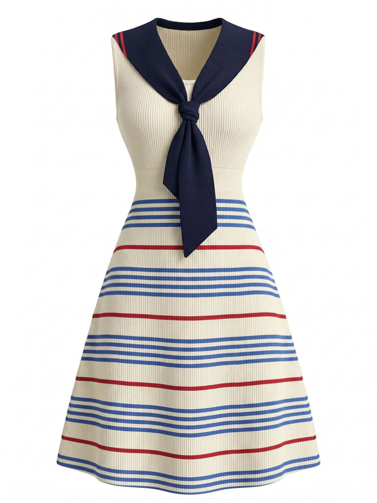 [Prévente] Robe en maille rayée crème col marin années 70 - Image 2