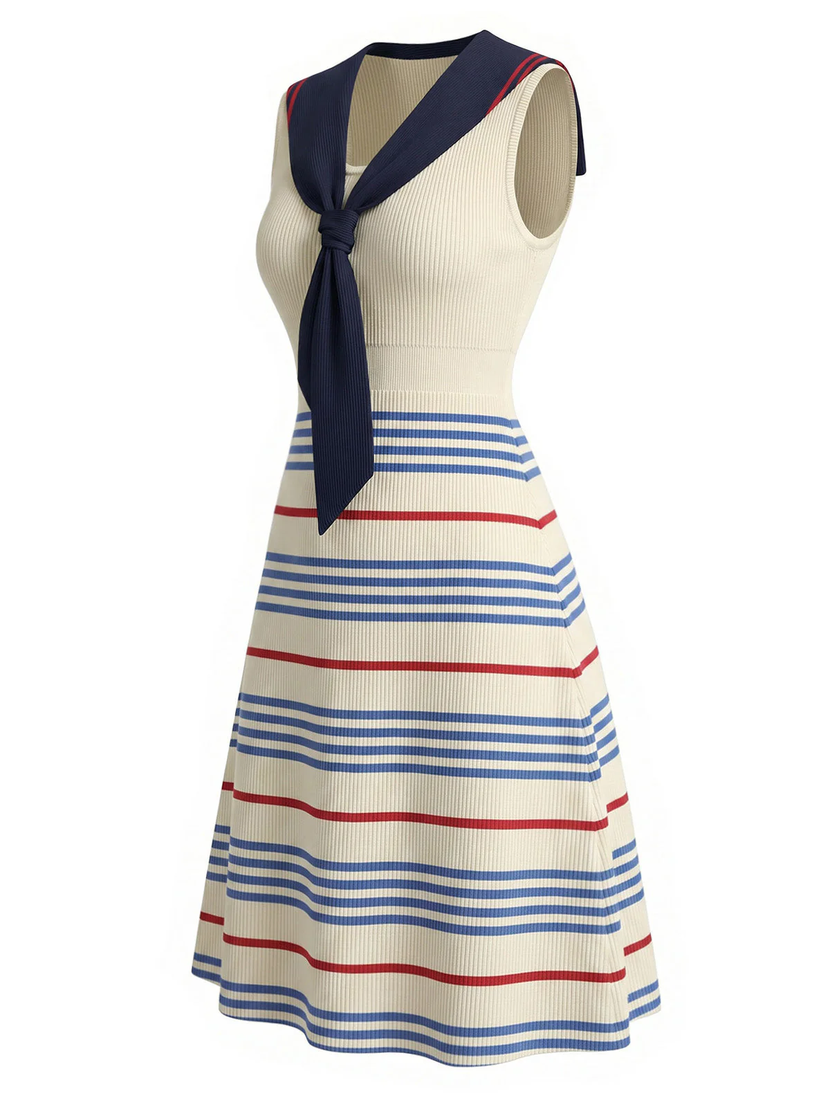 [Prévente] Robe en maille rayée crème col marin années 70 - Image 3