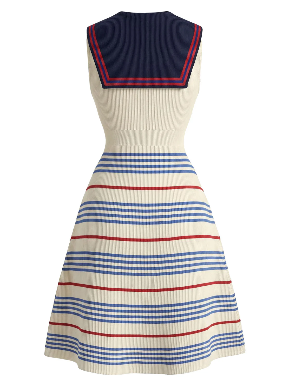 [Prévente] Robe en maille rayée crème col marin années 70 - Image 4
