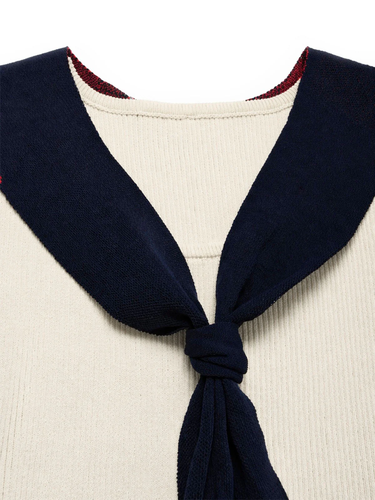 [Prévente] Robe en maille rayée crème col marin années 70 - Image 5