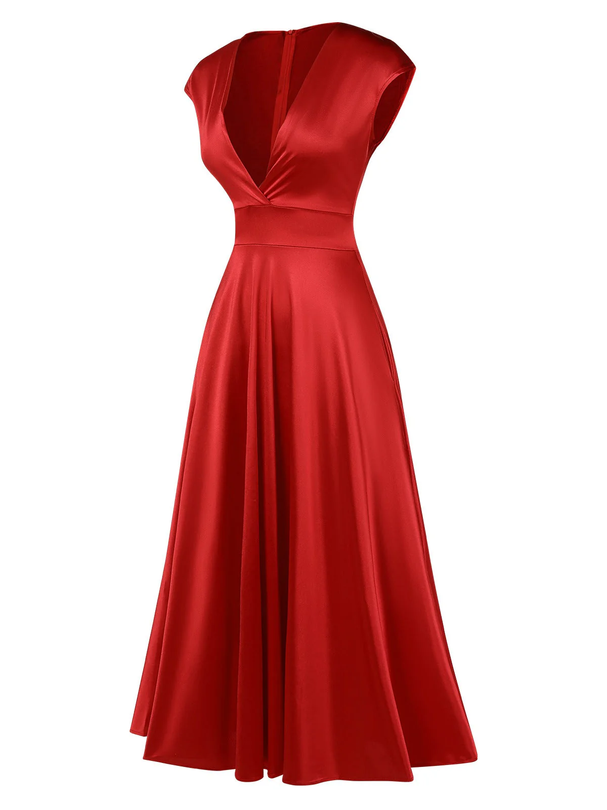 Robe en satin à col en V profond et couleur unie 1950s - Image 3