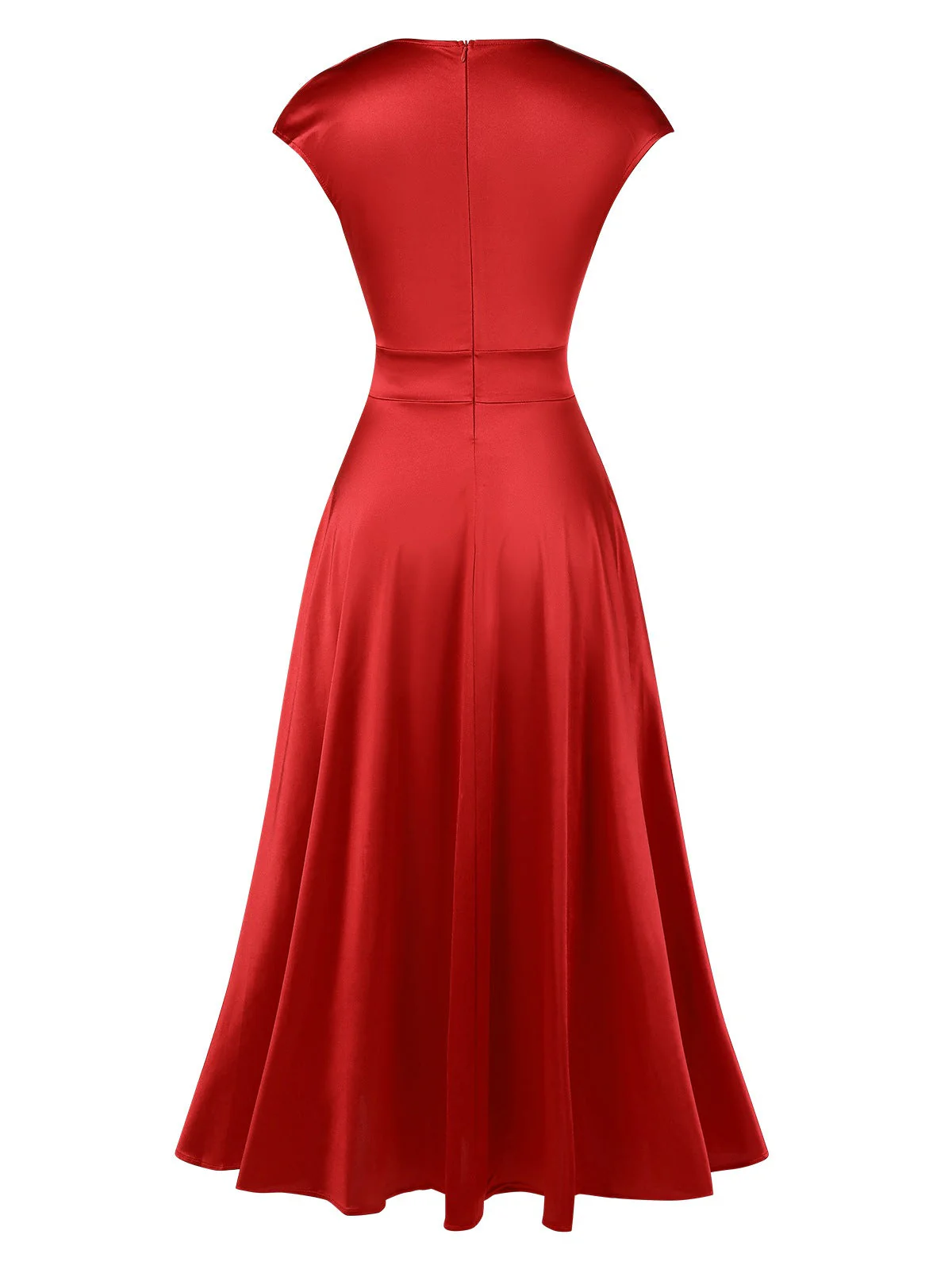 Robe en satin à col en V profond et couleur unie 1950s - Image 4