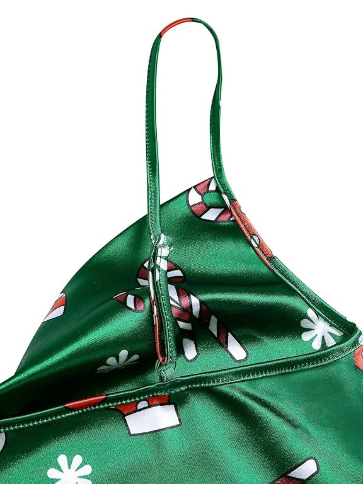 Robe en satin à bretellesverte col bénitier noël des années 60 - Image 5