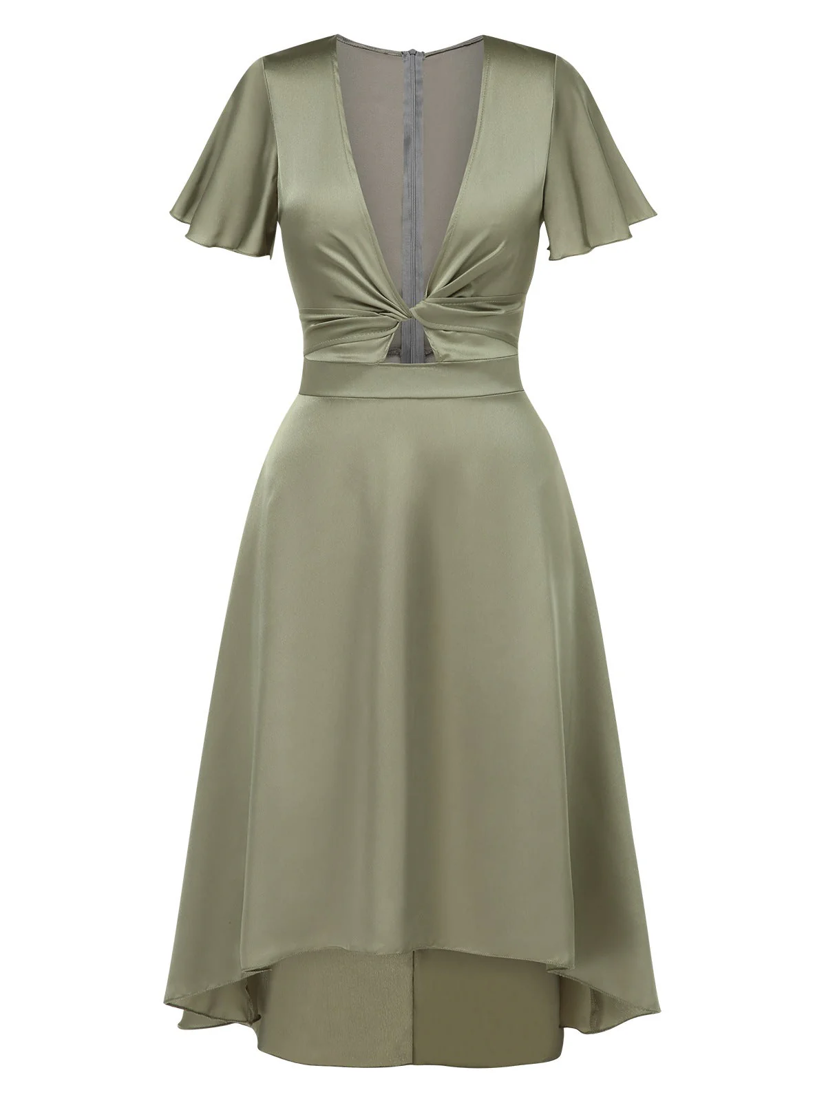 Robe en satin torsadé col V profond des années 1940