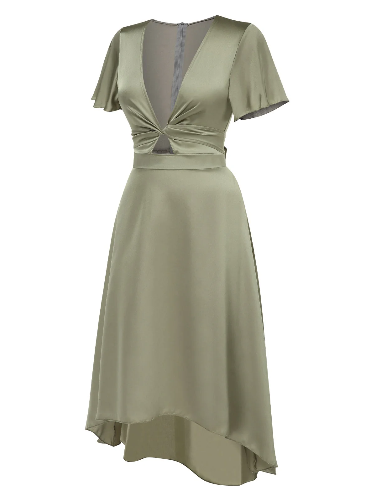 Robe en satin torsadé col V profond des années 1940 - Image 2