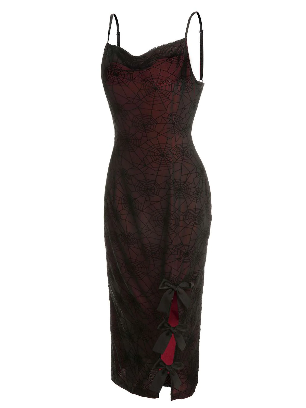 Robe en toile d'araignée d'Halloween rouge foncé des années 1960 - Image 3