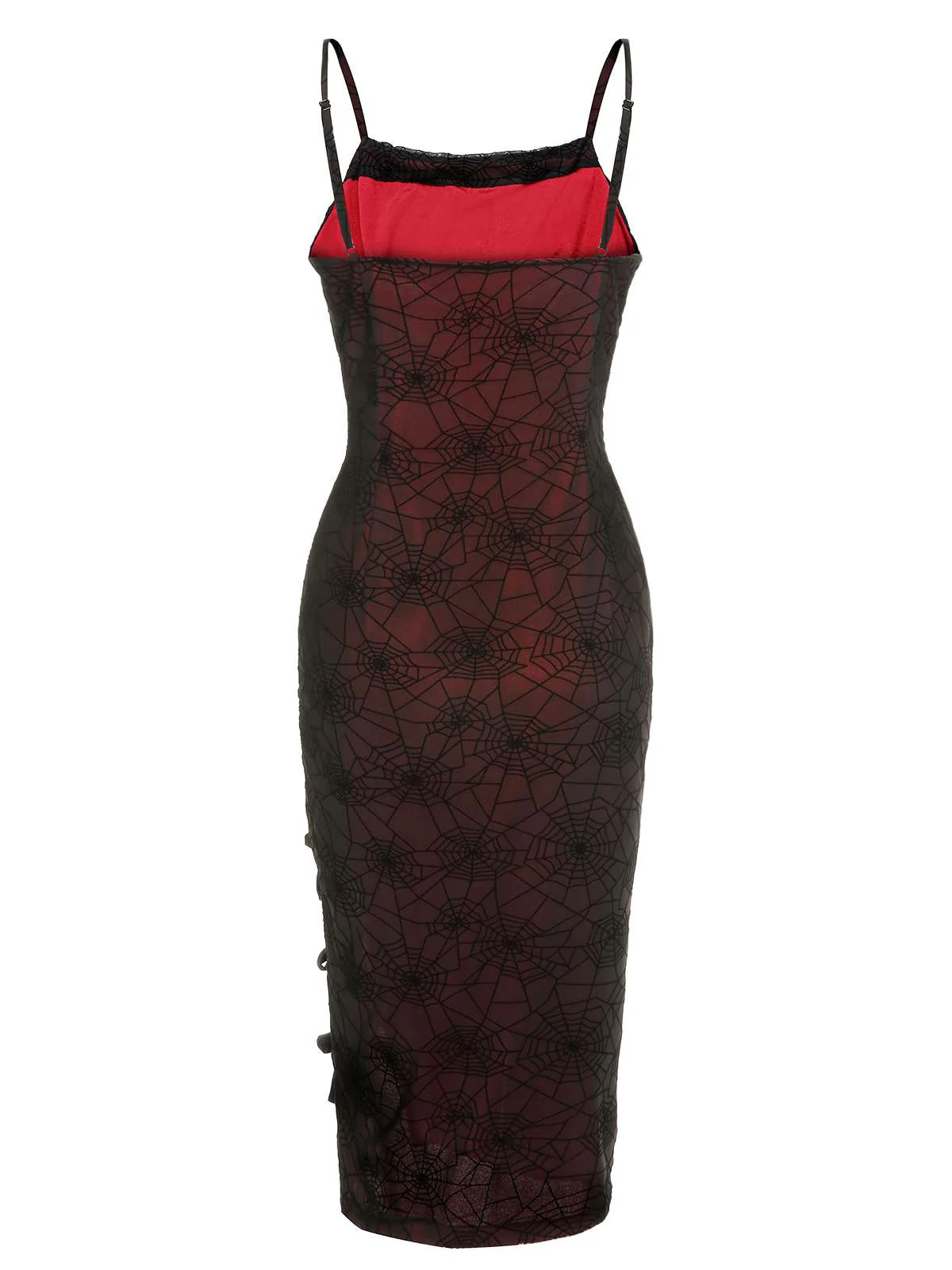 Robe en toile d'araignée d'Halloween rouge foncé des années 1960 - Image 4