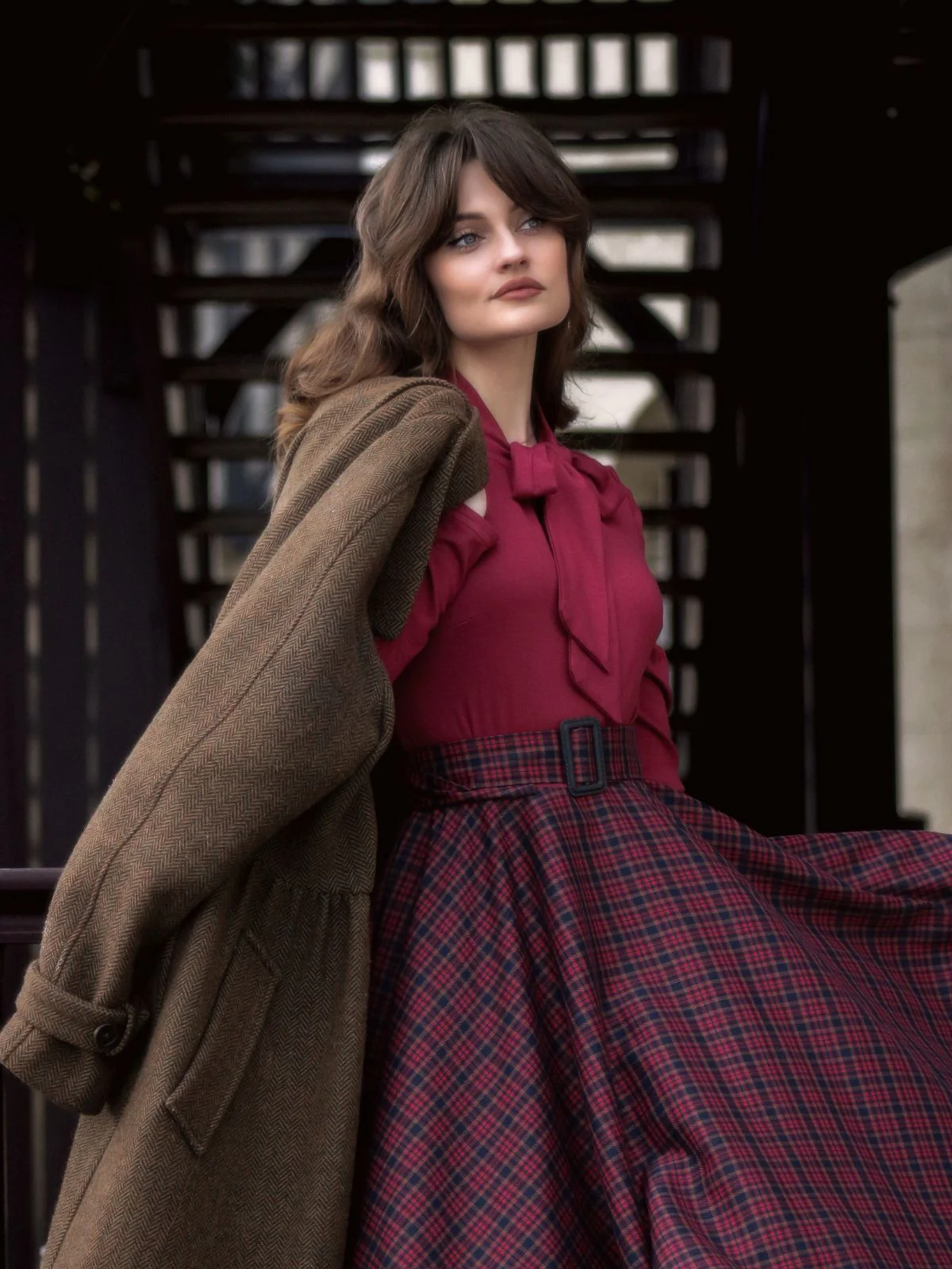 Robe en tricot à carreaux rouge des années 1950 - Image 4