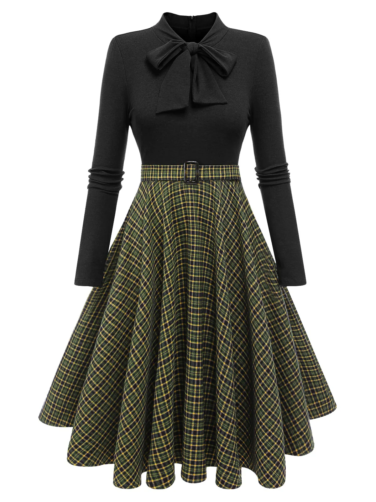 Robe en tricot à carreaux vert foncé des années 1950 Cocktail Chic - Image 13
