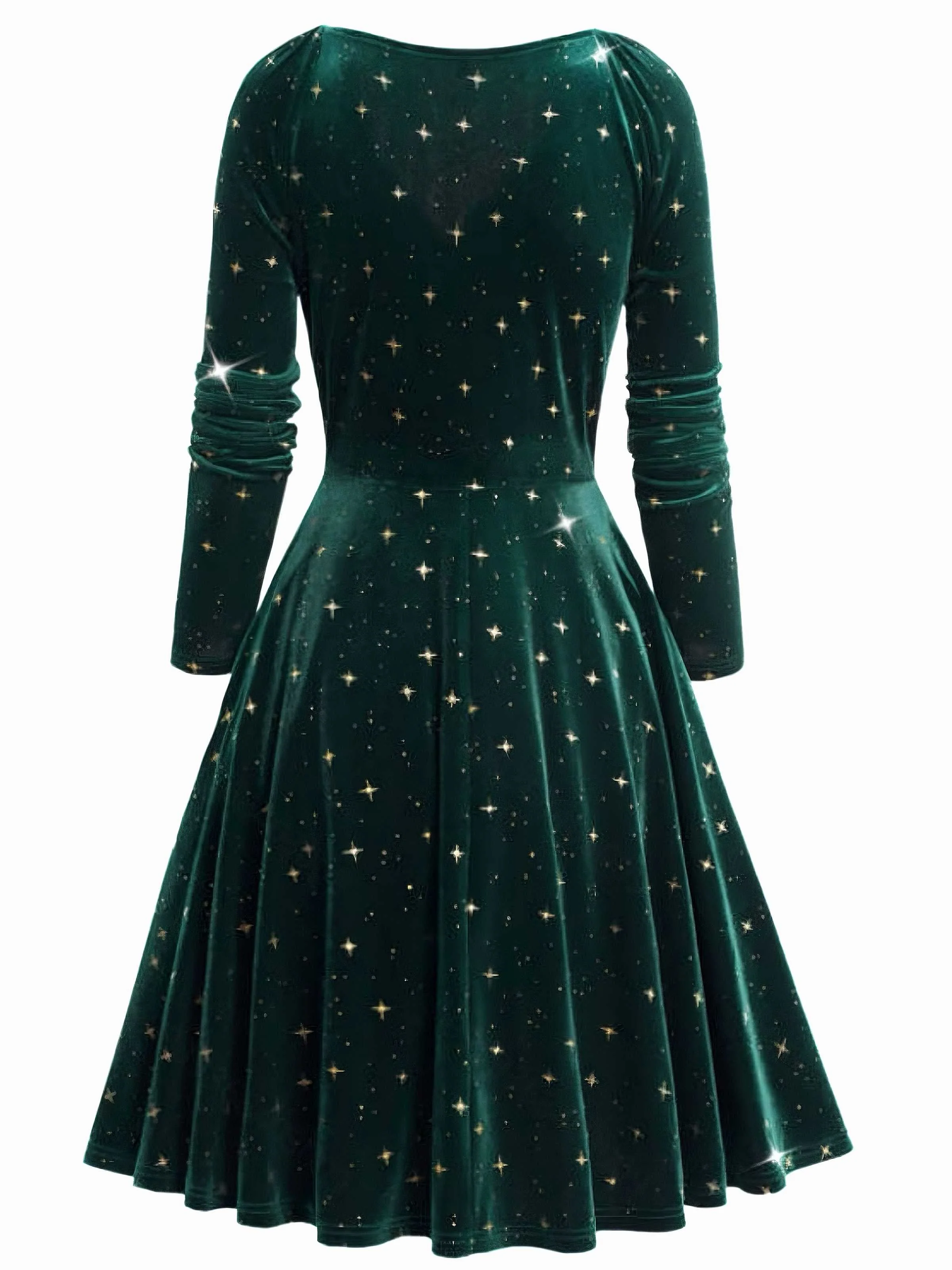 Robe en velours col en V et étoiles vert foncé des années 1940 - Image 3