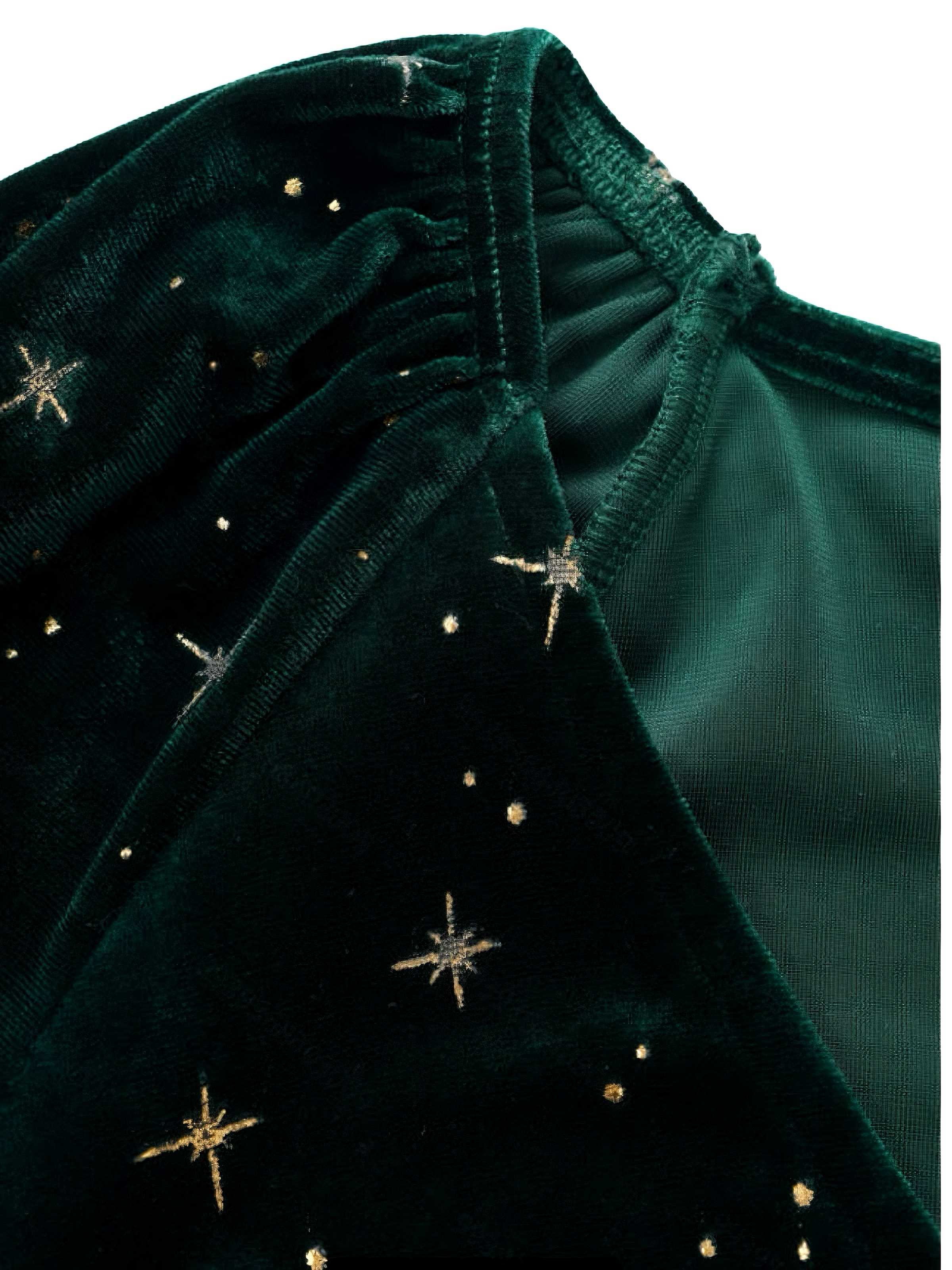 Robe en velours col en V et étoiles vert foncé des années 1940 - Image 4