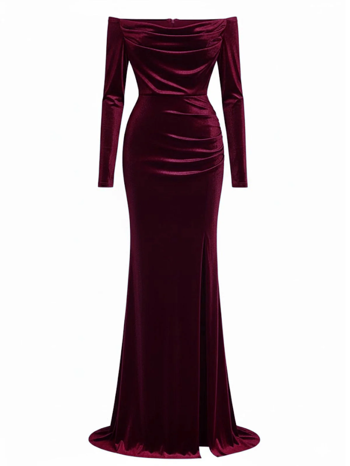 Robe en velours épaules dénudées froncée et fendue sur le côté années 1930 - Image 7
