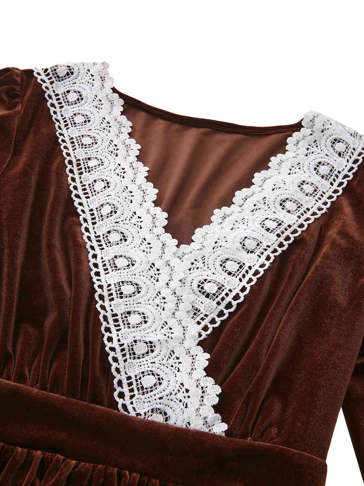 Robe en velours patchwork de dentelle unie marron des années 1940 - Image 4