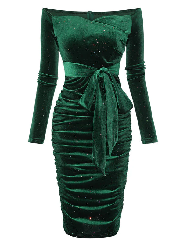 Robe en velours à épaules dénudées bleu des années 1960 - Image 3