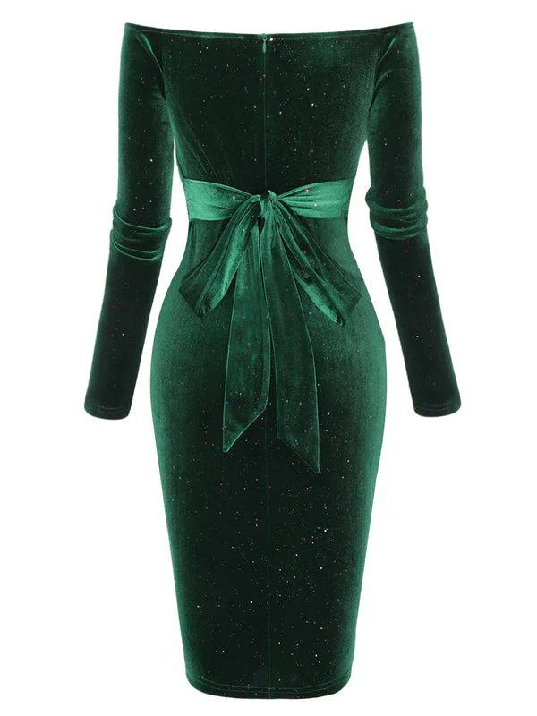 Robe en velours à épaules dénudées bleu des années 1960 - Image 4