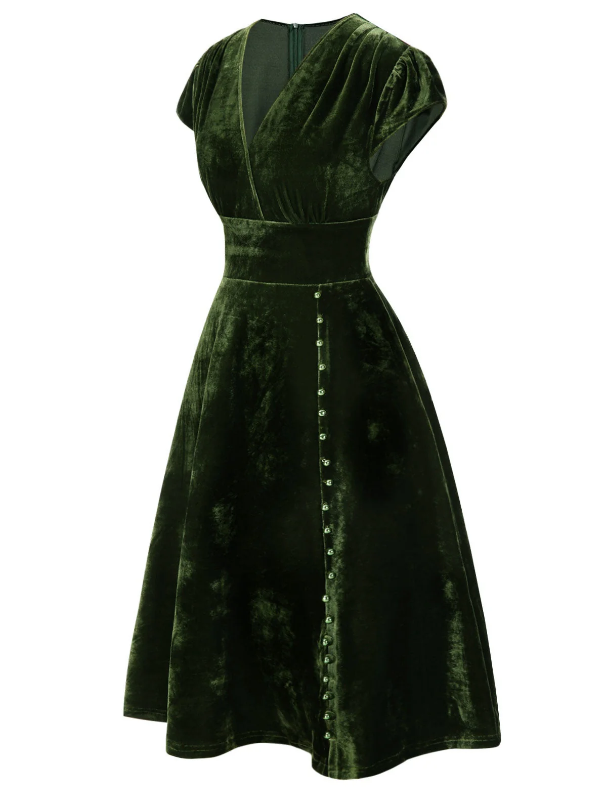 Robe en velours perlé rouge à col en V profond des années 40 - Image 5
