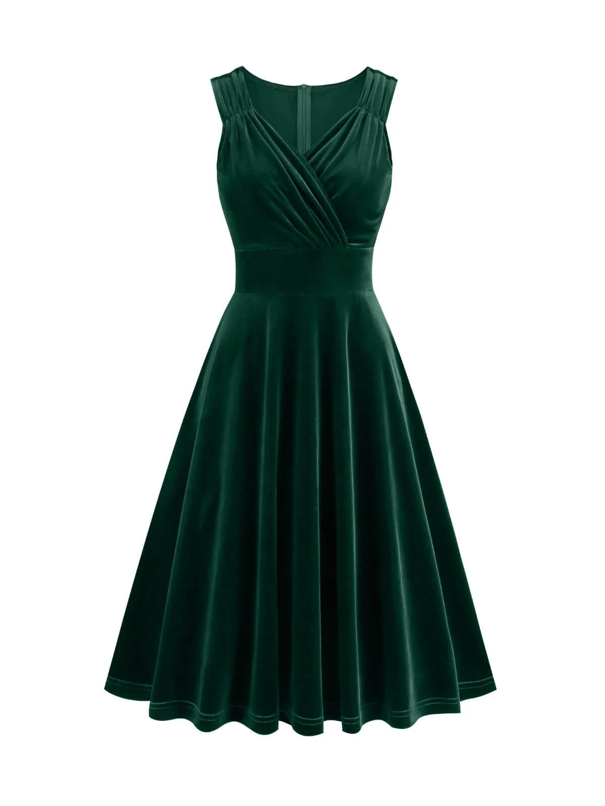 Robe en velours plissée à col en V des années 1950 - Image 5