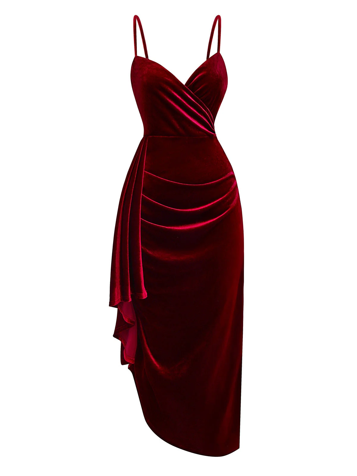 Robe en velours rouge bordeaux à ourlet volanté années 1930 - Image 2
