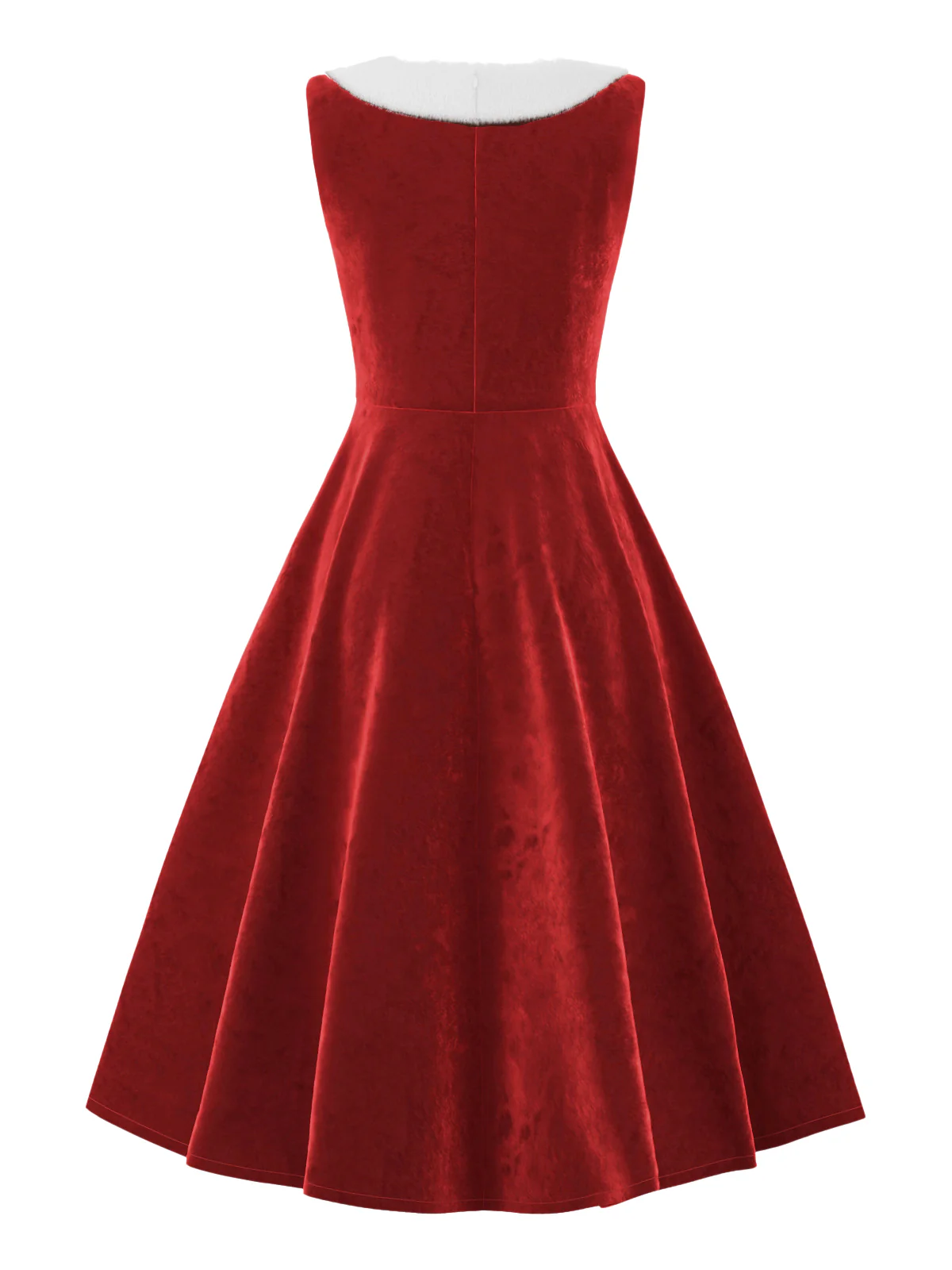 Robe en velours rouge à col en fourrure des années 1950 - Image 2