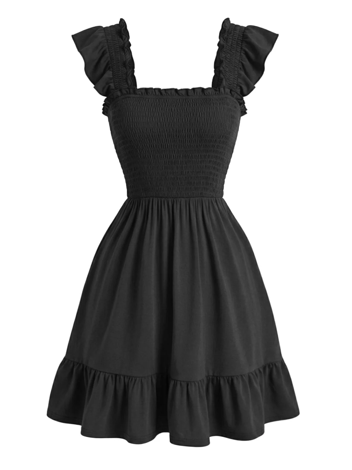 Robe encolure carrée manches à volants et smocks années 1950 - Image 4