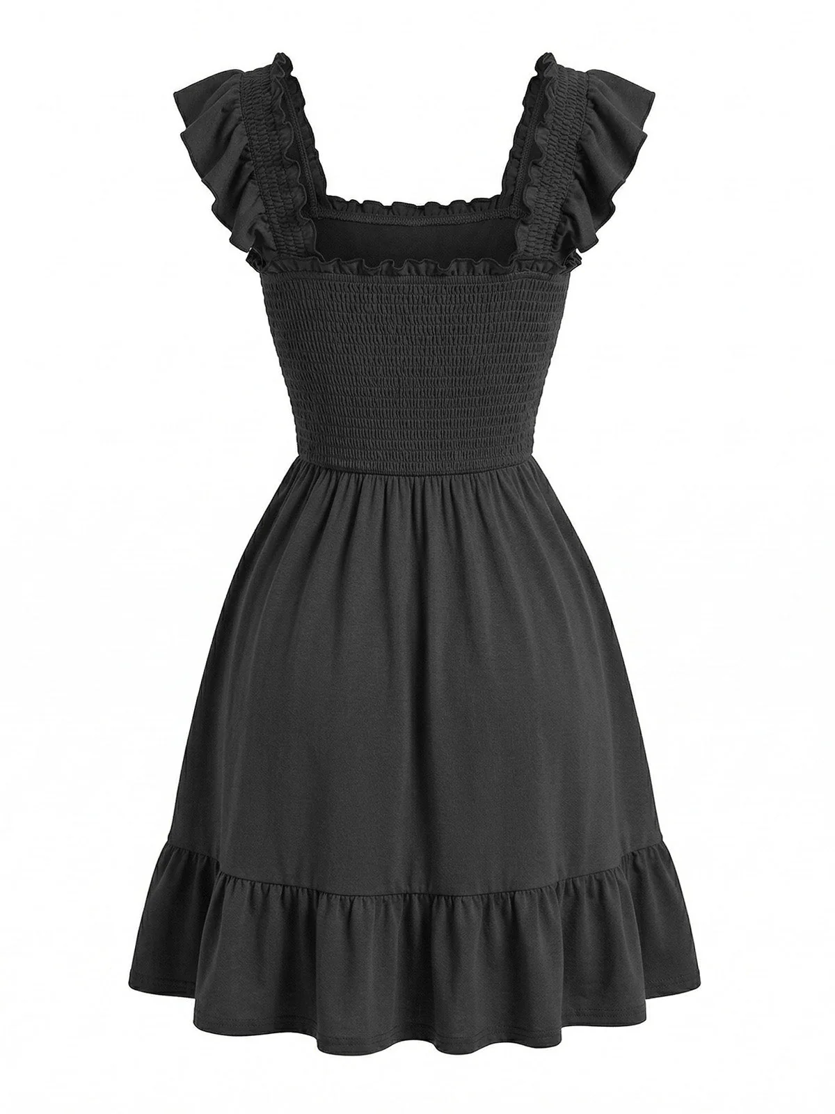 Robe encolure carrée manches à volants et smocks années 1950 - Image 5