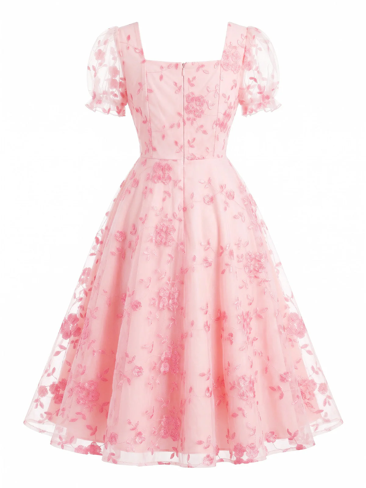 Robe encolure carrée manches bouffantes et broderie florale années 40 - Image 3