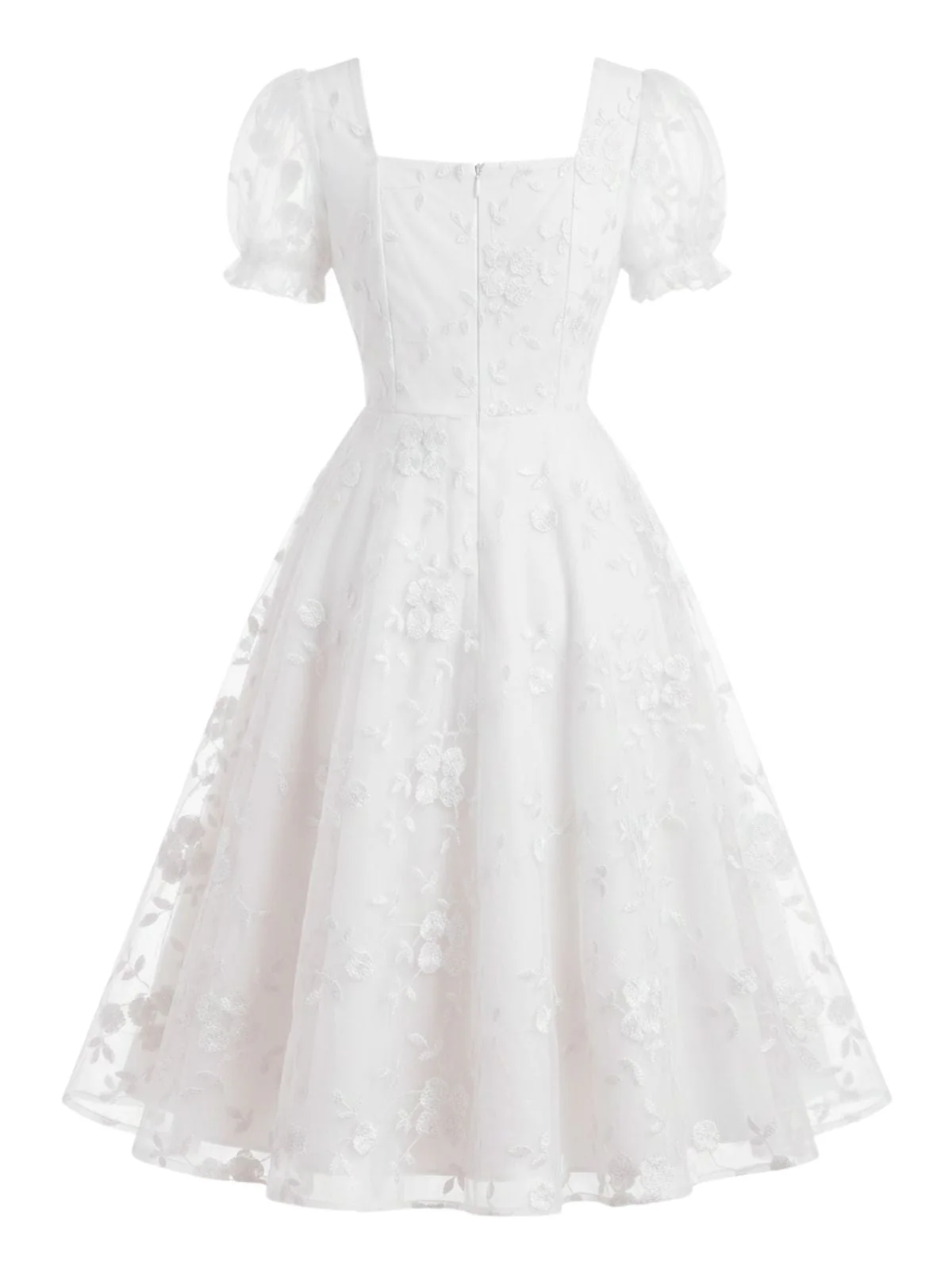 Robe encolure carrée manches bouffantes et broderie florale années 40 - Image 5