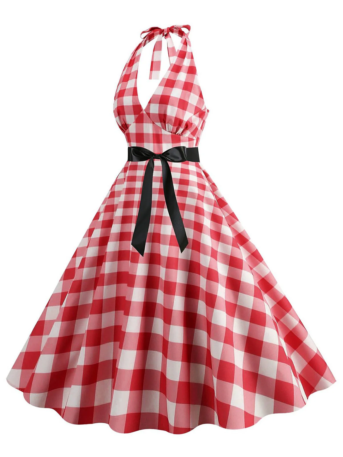 Robe évasée à carreaux vichy rouge des années 1950 - Image 2