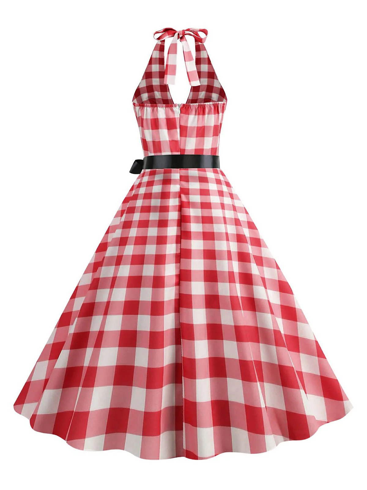 Robe évasée à carreaux vichy rouge des années 1950 - Image 3
