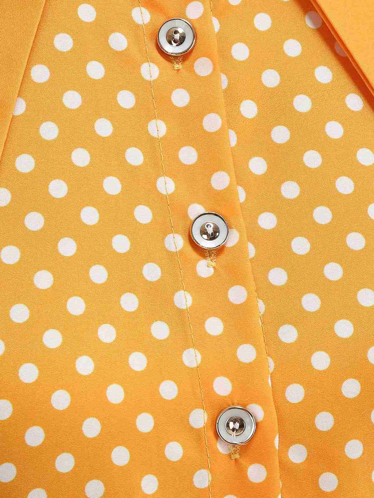 Robe évasée ceinturée col chemise unie à pois 1950s - Image 12
