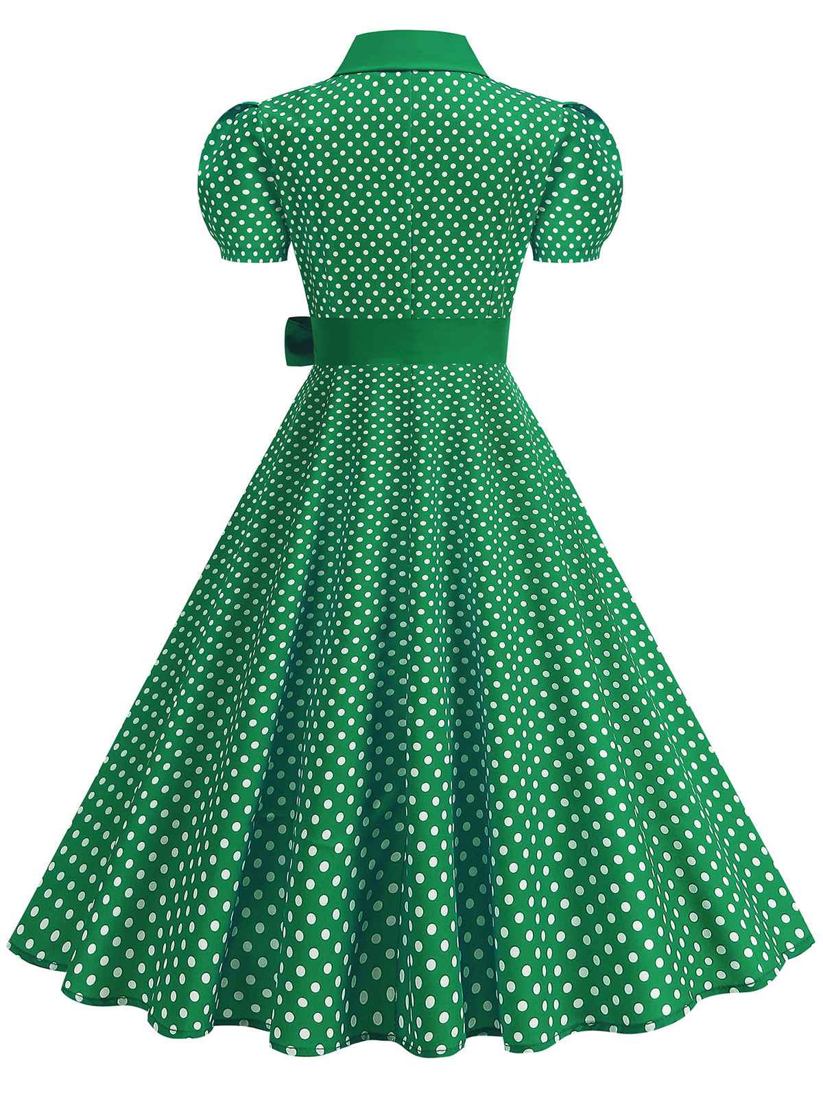 Robe évasée ceinturée col chemise unie à pois 1950s - Image 14
