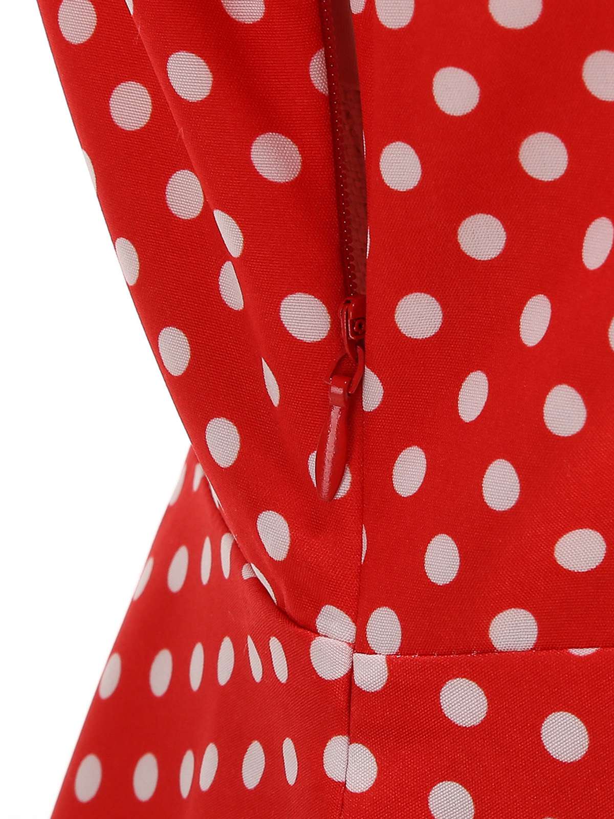 Robe évasée ceinturée col chemise unie à pois 1950s - Image 5