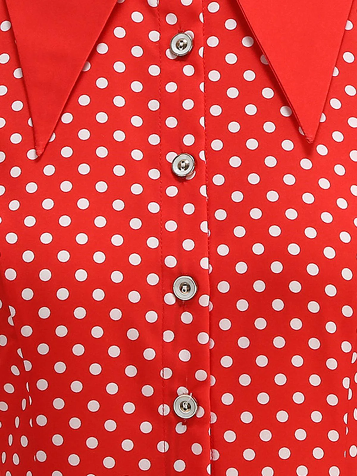 Robe évasée ceinturée col chemise unie à pois 1950s - Image 6