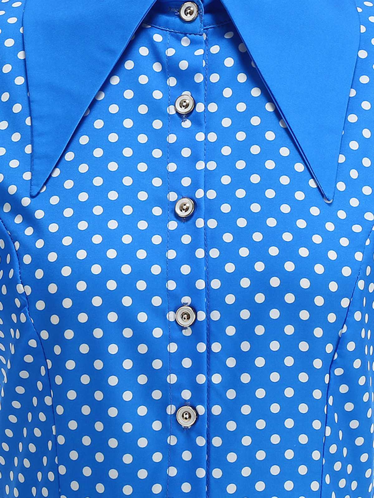 Robe évasée ceinturée col chemise unie à pois 1950s - Image 9