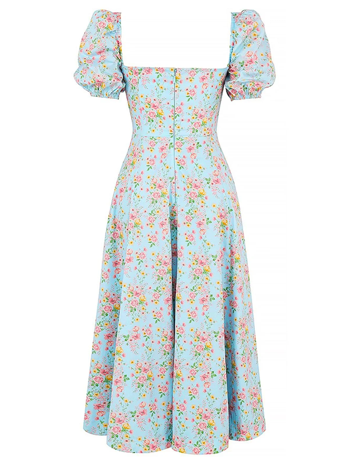 Robe fendue à col carré à petites fleurs des années 1940 - Image 3