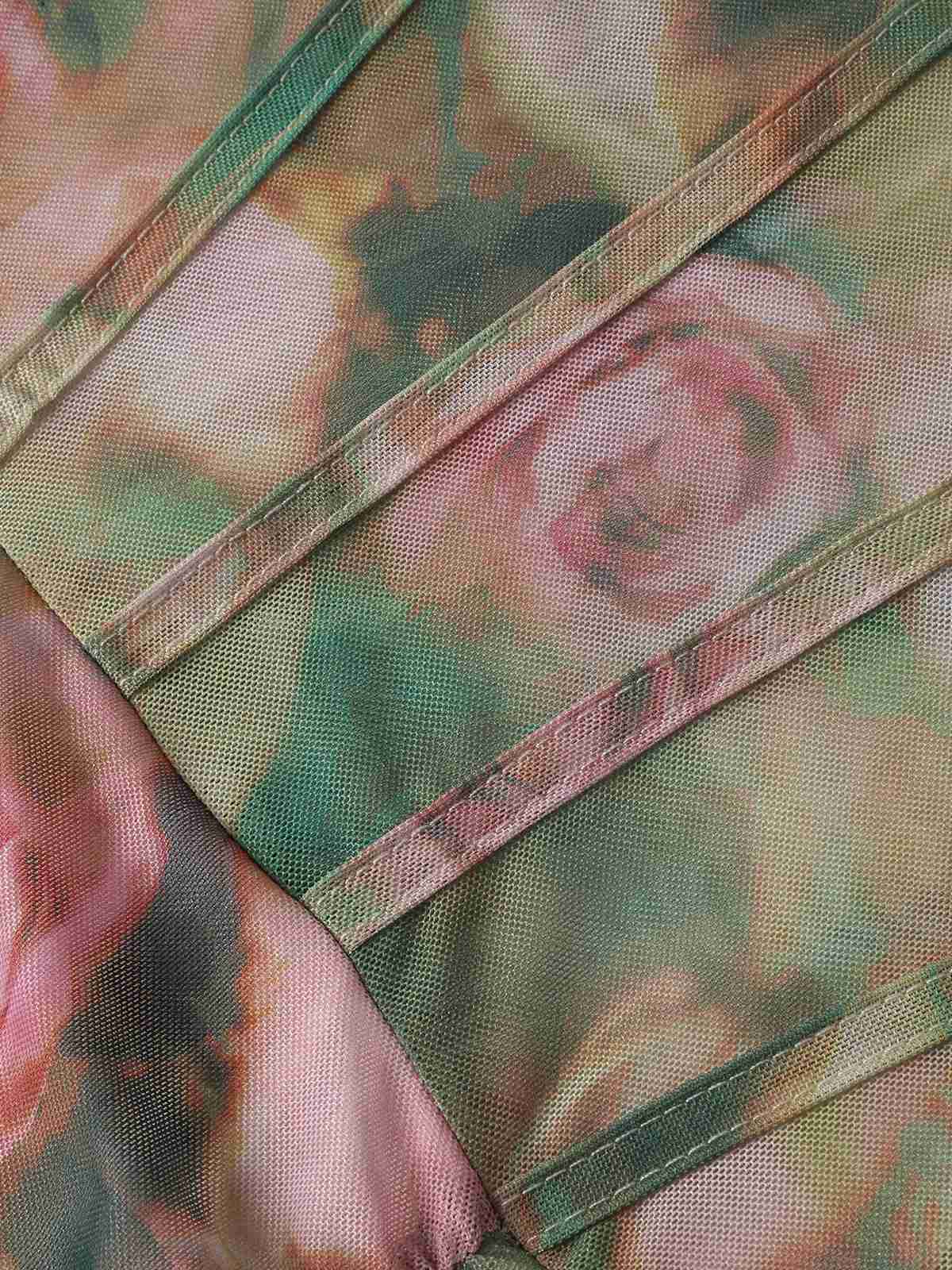 Robe fendue imprimé rose baleine froncée 1930s - Image 4