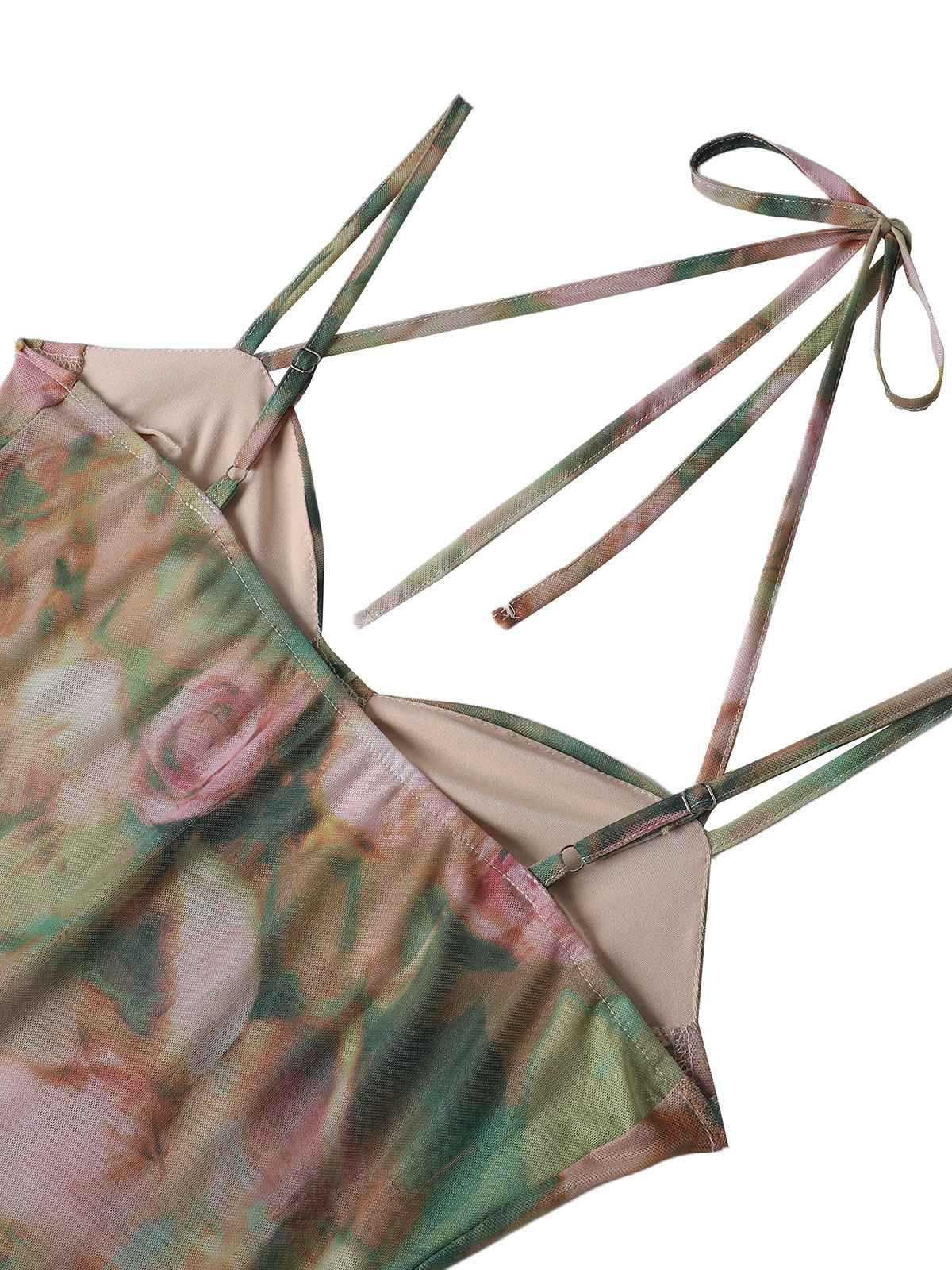 Robe fendue imprimé rose baleine froncée 1930s - Image 5